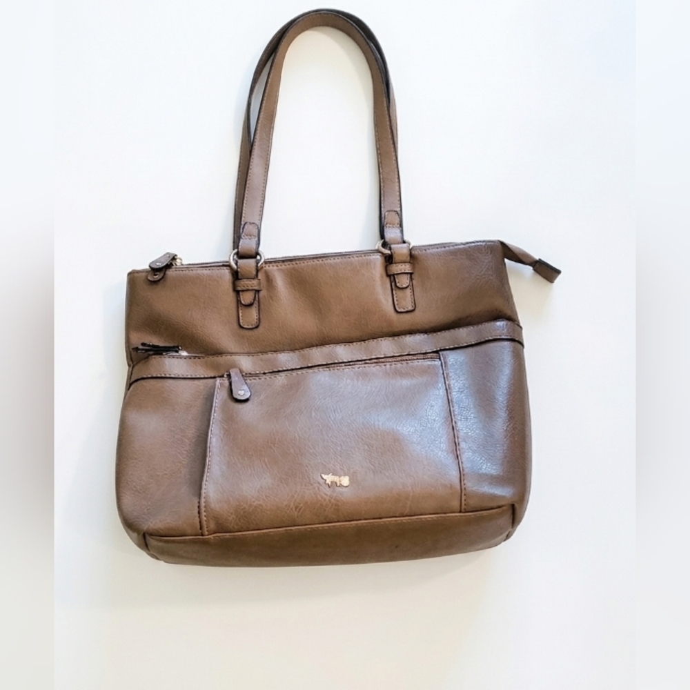 Matthew +Julian Good Old Friends Large Brown Faux Leather Versatile Tote Bag